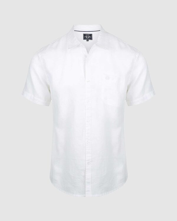 Short Sleeve Linen Shirt in White