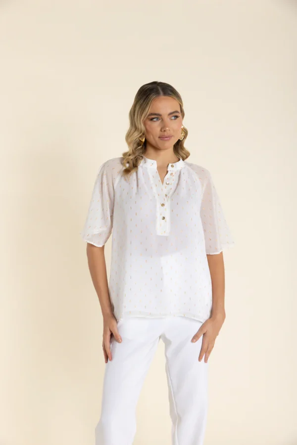 Two T's Georgette Top with Gold Lurex White 2921