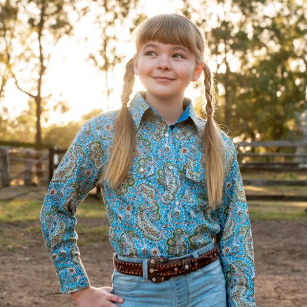 Kids Binnaway Blue Paisley Shirt By Brigalow 4052G