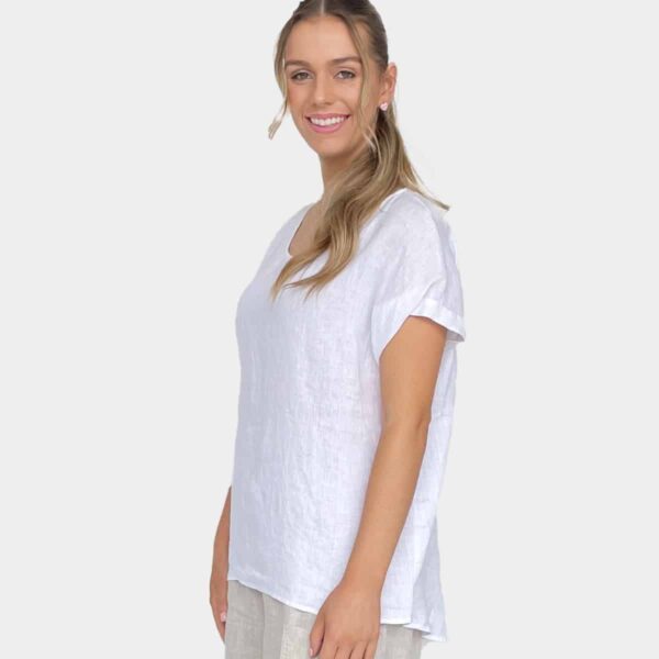 AMYIC 100% LINEN TOP WITH BUTTON BACK - WHITE - Image 2