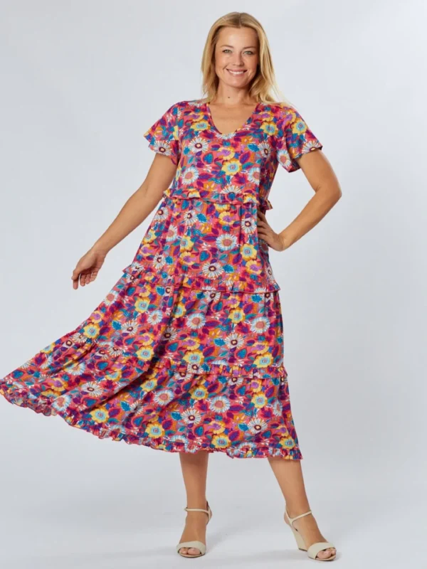 Cordelia Street Printed Teir Dress Melon