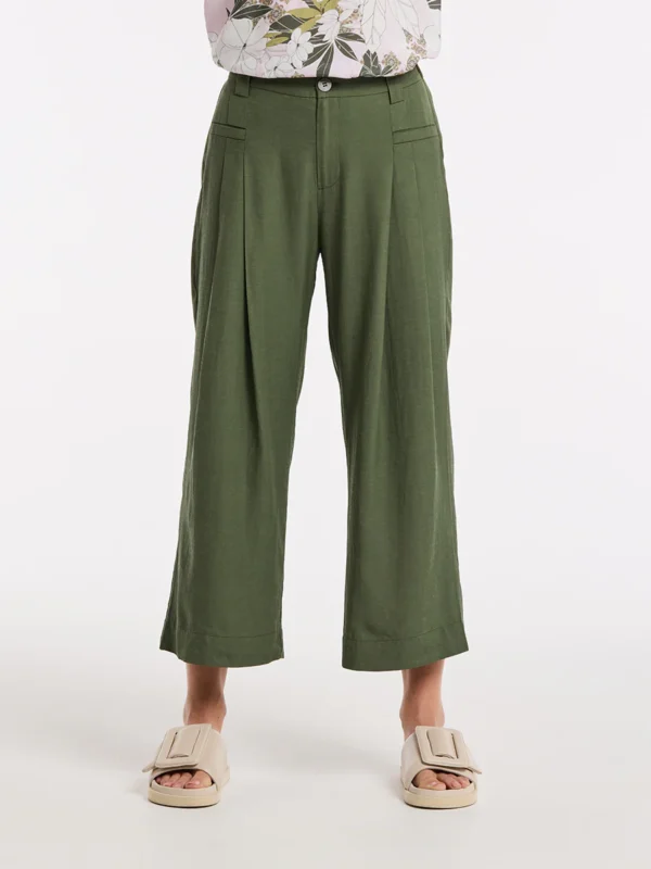 Marco Polo Wide leg pleat Pant - Olive