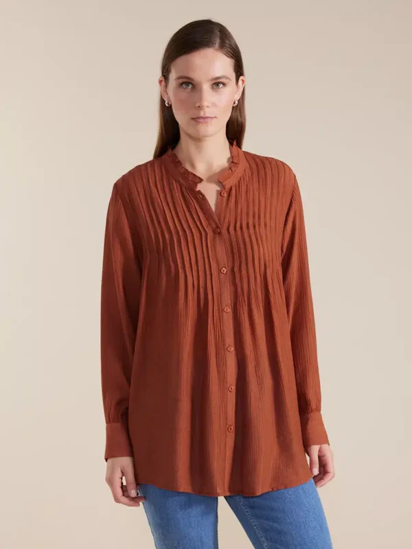 Marco Polo Long Sleeve Longline Pintuck Shirt YTMW44635