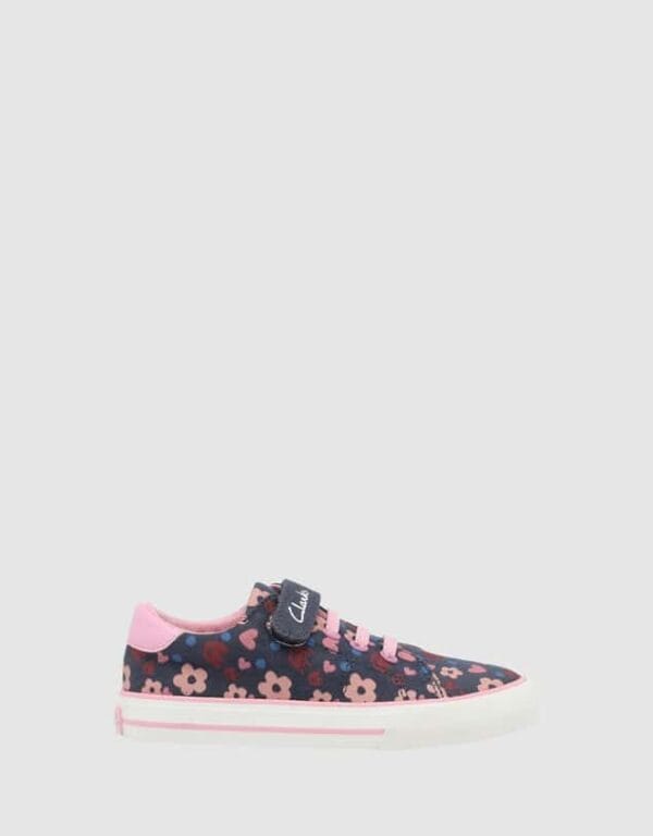 Clarks Kids Leah Canvas Shoes Navy/Pink Flowers