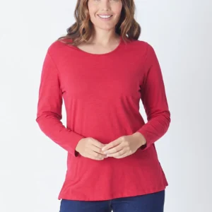 Cordelia Street Slub Button Back Long Sleeve ShirtRed