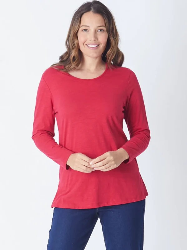 Cordelia Street Slub Button Back Long Sleeve ShirtRed