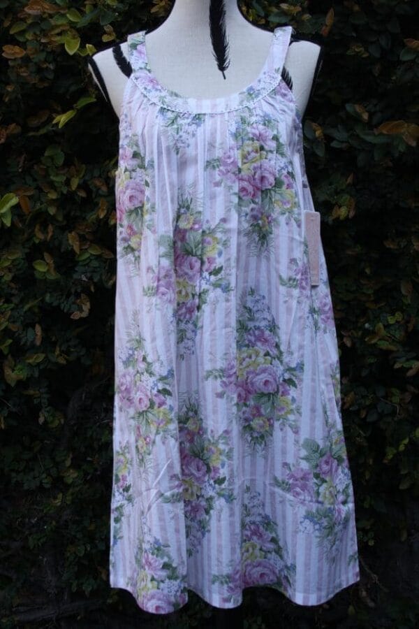French Country Nightie Strappy Bouquet Stripe FCT194