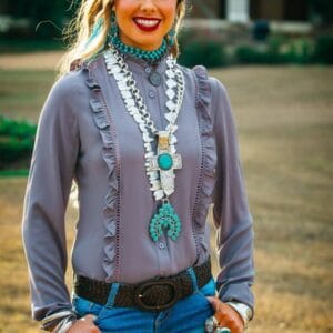 Hitchley and Harrow WL333 GreyRuffle Button Through withRuffle Detail