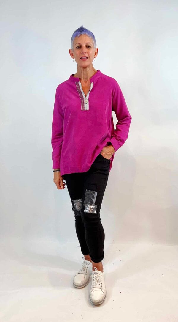 La Strada 100%COTTON ZIP DETAIL TOP, ORCHIDEA