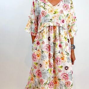 La Strada 80% LINEN 20%COTTONRAW FRINGE DRESS