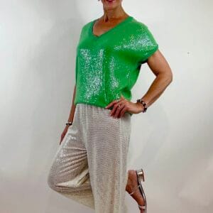 La Strada Sequin Pant White Bianco