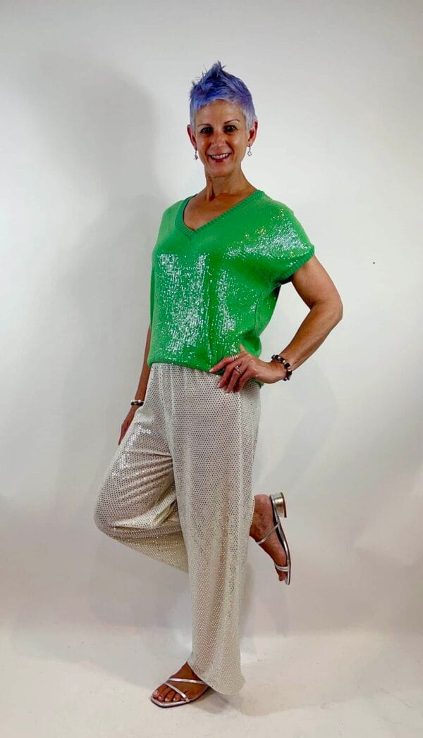 La Strada Sequin Pant White Bianco