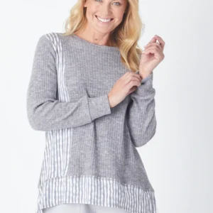 Luna Sky Knit Stripe Top Silver