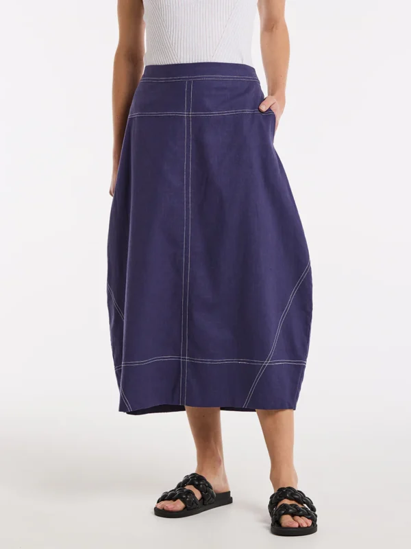 Marco Polo Topstitched Skirt - French Blue YTMS55041