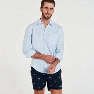 Mens Long Sleeve Linen Shirt Sky Blue by Coast Clothing Co