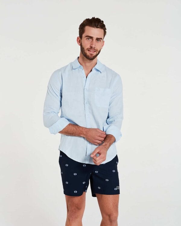 Mens Long Sleeve Linen Shirt Sky Blue by Coast Clothing Co
