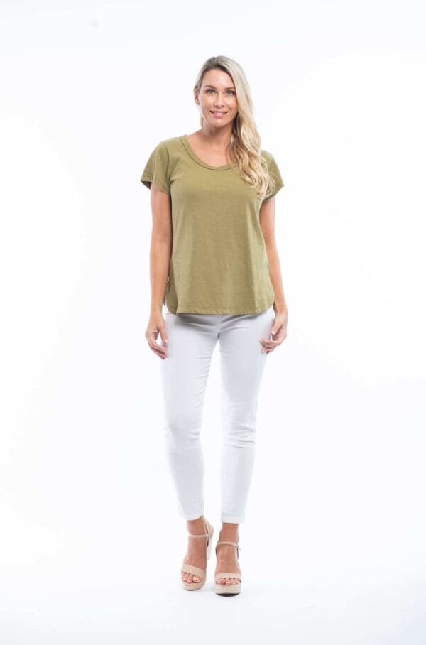 Orientique Essentials Knit Tee- Olive Oil- 12211