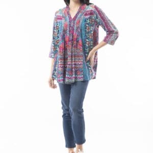 ORIENTIQUE ITHAKA MULTI TOP PLEATED V NECK