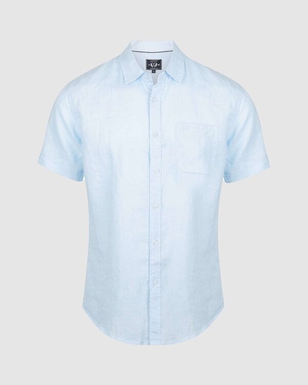 Short Sleeve Linen Shirt in Sky Blue