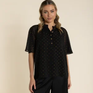 Two T's Georgette Top With Gold Lurex Black 2921