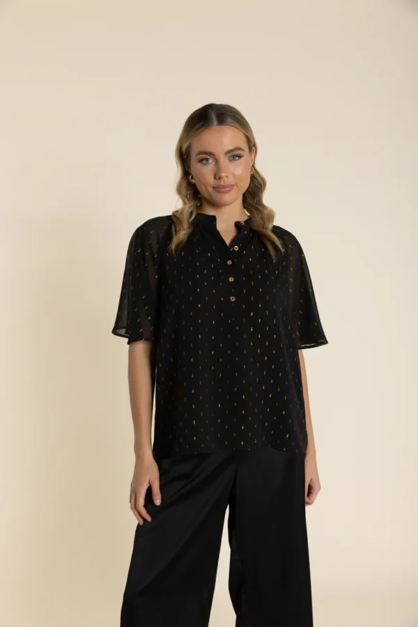 Two T's Georgette Top With Gold Lurex Black 2921