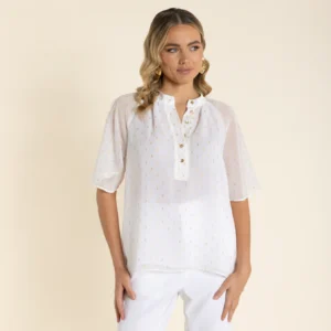 Two T's Georgette Top with Gold Lurex White 2921