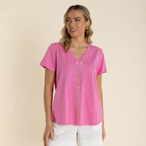 Two T's Vertical Stripe Sequin T Shirt French Pink 2945