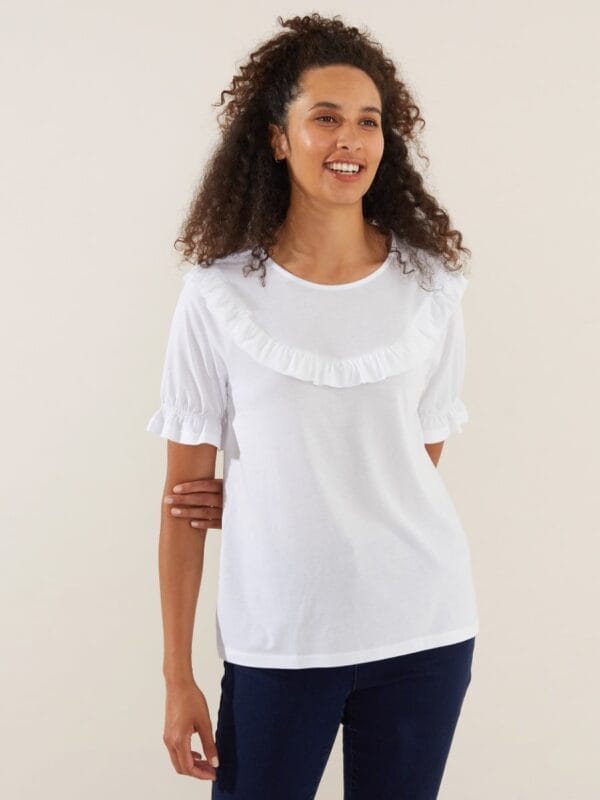 Yarra Trail Navy Top YT23S7303 Frill Yoke Tee