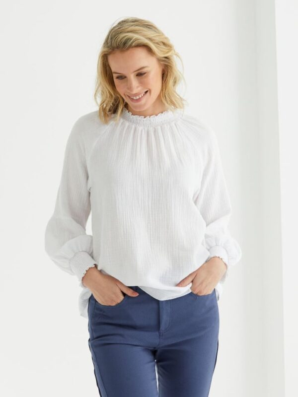 Marco Polo Shirred Detail Top White