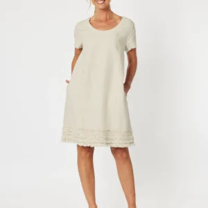 Gordon Smith LinenRuffle Hem Dress Natural