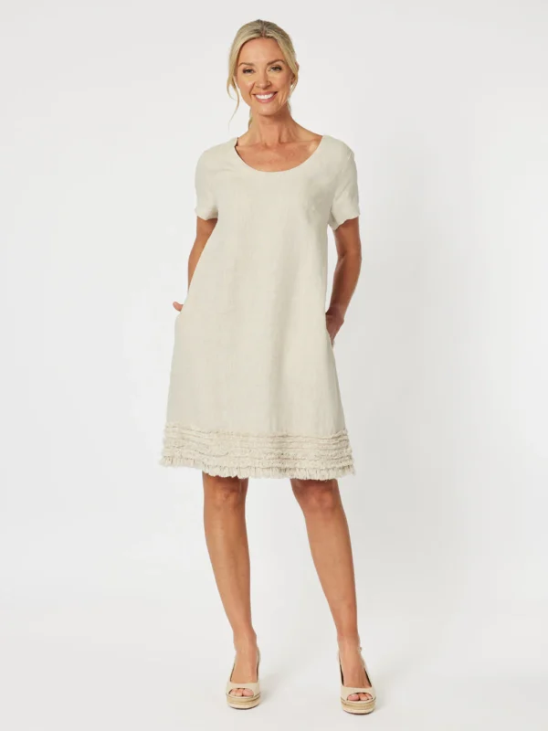 Gordon Smith LinenRuffle Hem Dress Natural