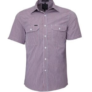 Pilbara Mens S/S Shirt Dual Pocket, Red - White
