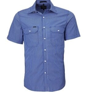 Pilbara Men's S/S Shirt Dual Pockets - Royal Blue/White Small Check