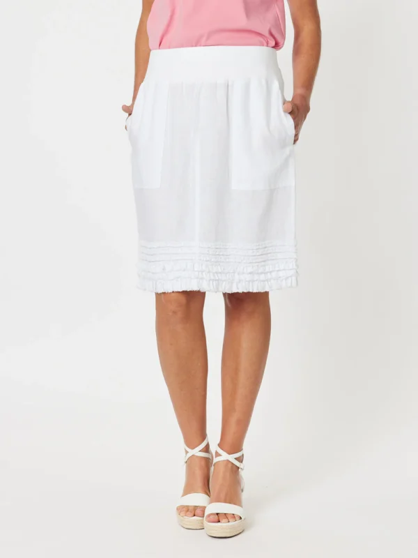 Gordan Smith White Linen Ruffle Hem Skirt