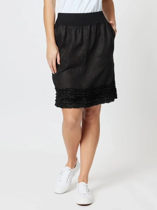 Gordon Smith Black Linen Ruffle Hem Skirt