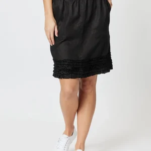 Gordon Smith Black Linen Ruffle Hem Skirt
