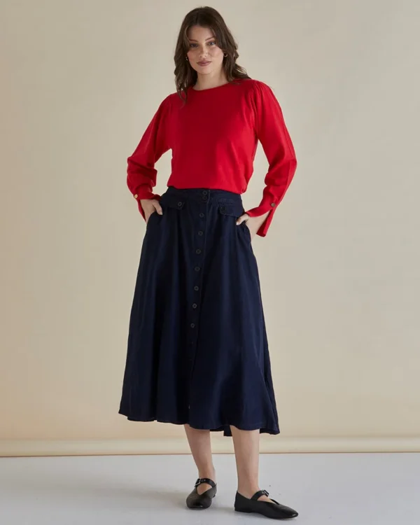 Betty Basics Lola Lyocell Skirt - Dark Vintage Blue - Image 4