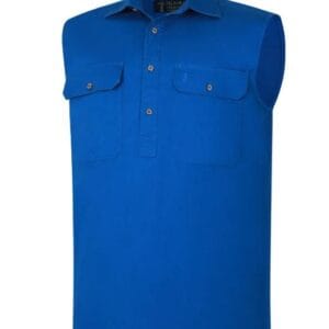 Pilbara Collection Mens Closed Front Sleeveless Shirt Cobalt