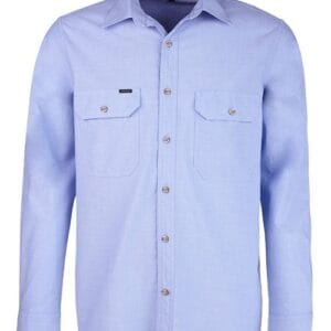 Pilbara Mens Long Sleeve Dual Pocket Chambray Blue Shirt