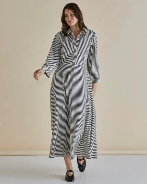 Betty Basics Crinkle Dress - Black/White Stripe - Image 2