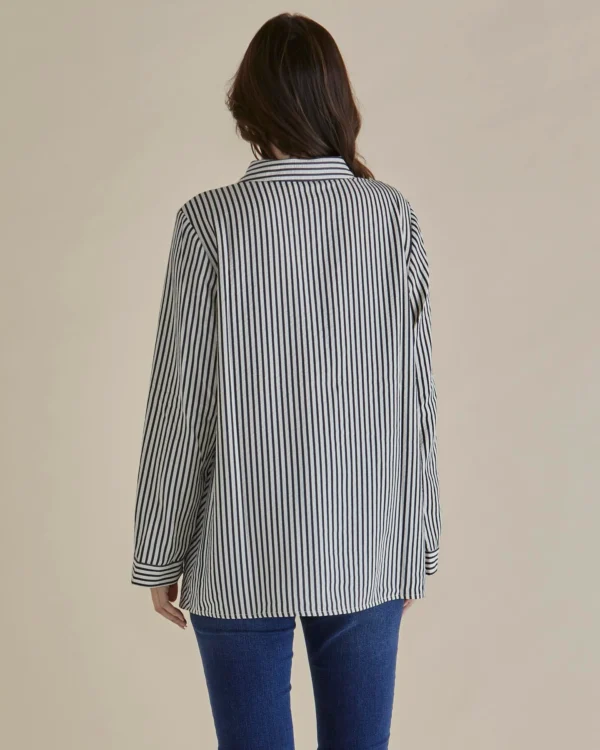 Betty Basics Crinkle Shirt - Black/White Stripe - Image 2