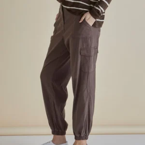 Betty Basics Lacey Lyocell Cargo Jogger - Brown