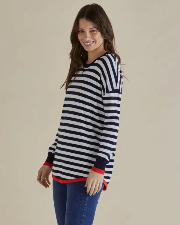Betty Basics Sophie Knit Jumper - Navy Stripe - Image 3