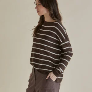 Betty Basics Natasha Knit Top - Brown Stripe
