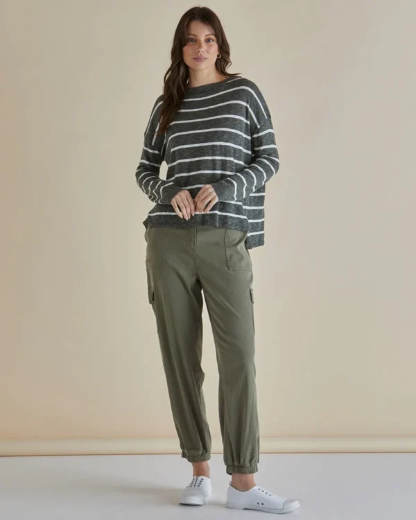 Betty Basics Natasha Knit Top - Green Stripe - Image 4