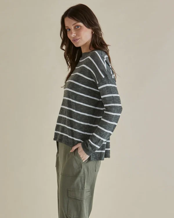 Betty Basics Natasha Knit Top - Green Stripe - Image 3
