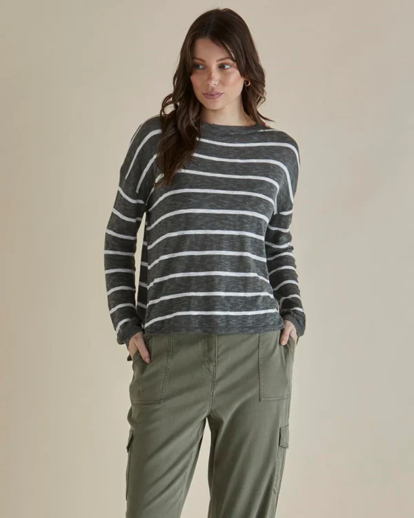 Betty Basics Natasha Knit Top - Green Stripe