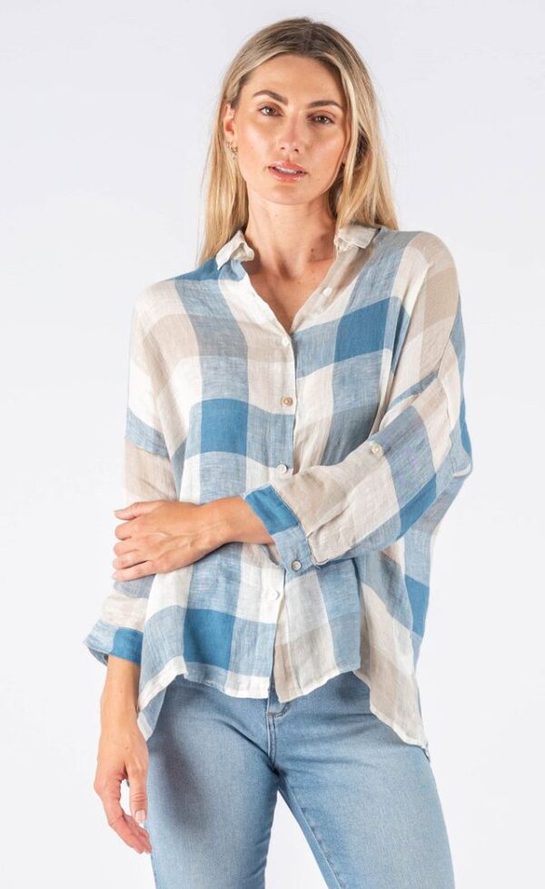 Worthier Linen Womens Shirt Blue Check