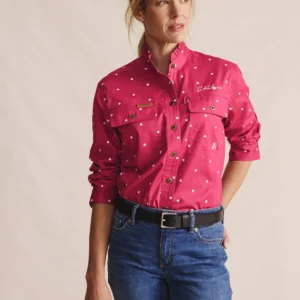 Kidman Lilly Pilly Frill Neck Work Shirt Pink