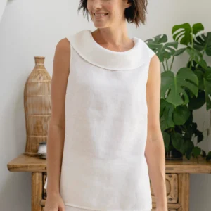 See Saw White BTN Back, Cowl Neck Top SS323